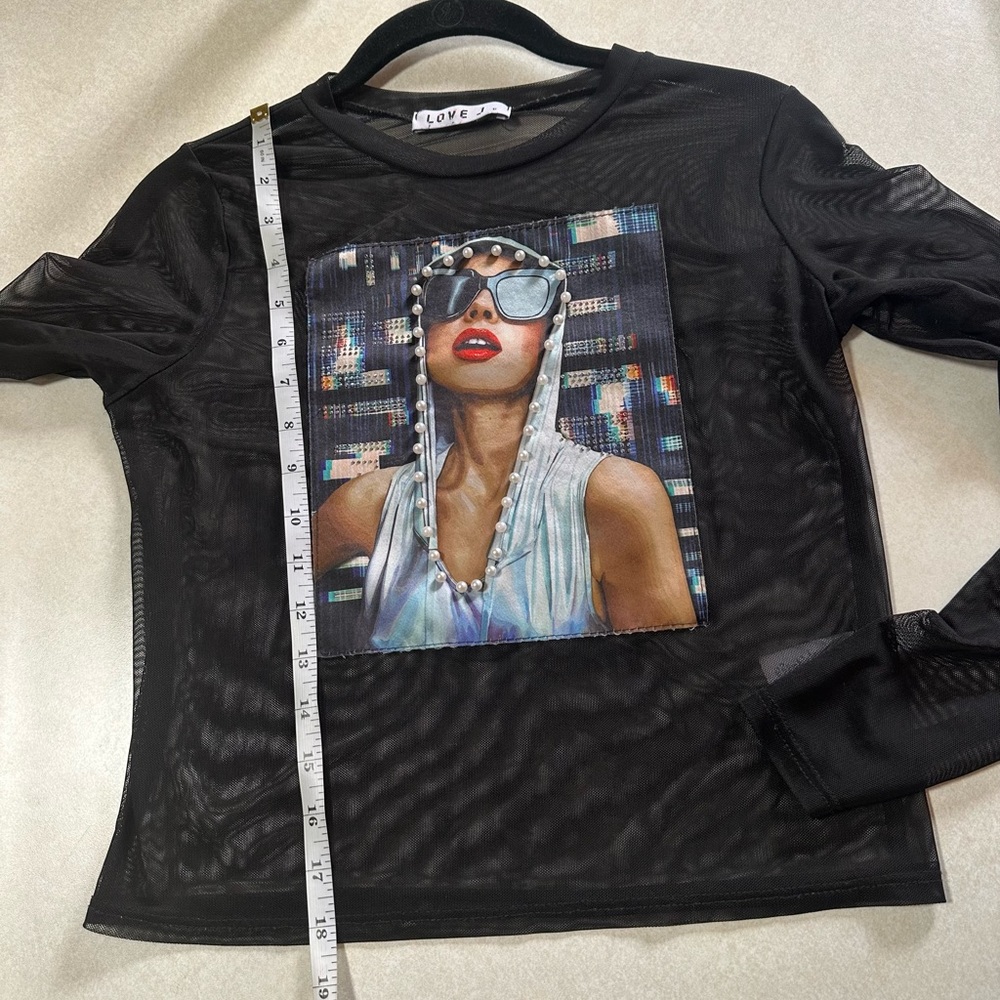 Love J Women's Black Cropped Mesh Top size S - Picture 6 of 7